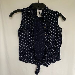 Button Down Sleeveless Front Tie Polo